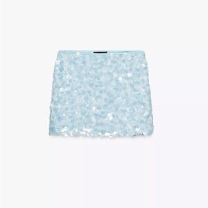 Zara Light Blue Sequin Mini Skirt